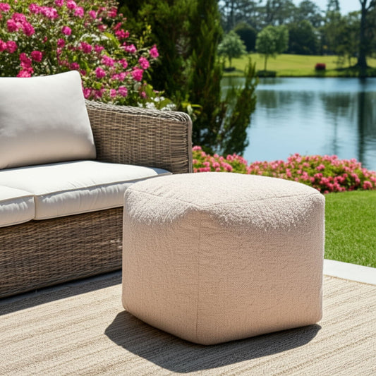 Polyester Cube Outdoor Pouf Ottoman - Taupe