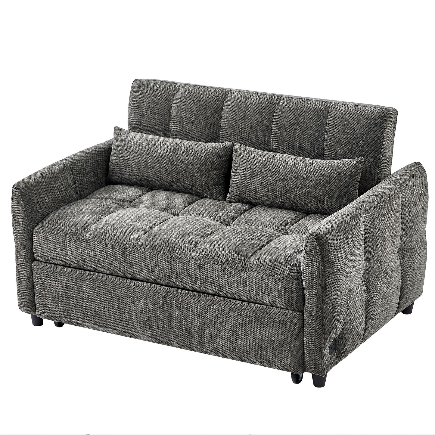 Loveseat Sofa Pull-Out Bed With Adjustable Backrest, 3 USB Ports And 2 Lumbar Pillows For Living Room