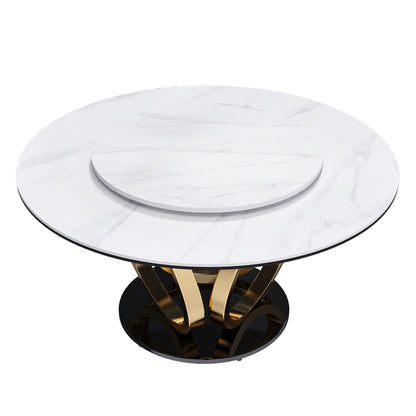 Round Dining Table With 360° Smooth Lazy Susan Stain / Heat - Gold / Black / White