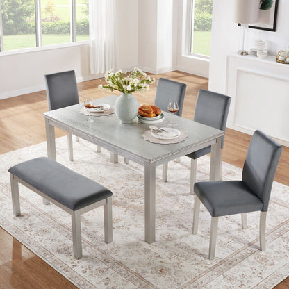 Dining Table Set, Table With A Rectangular Table And Upholstered Chairs