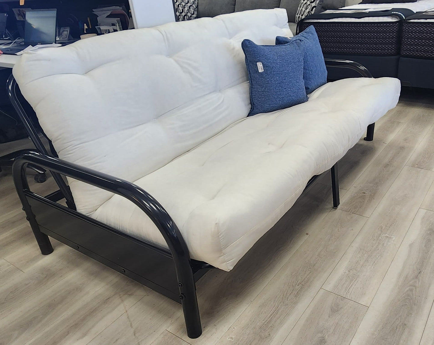 FUTON FRAME, BLACK METAL, FUTON SLEEP DREAM MATTRESS DOUBLE (White Color)