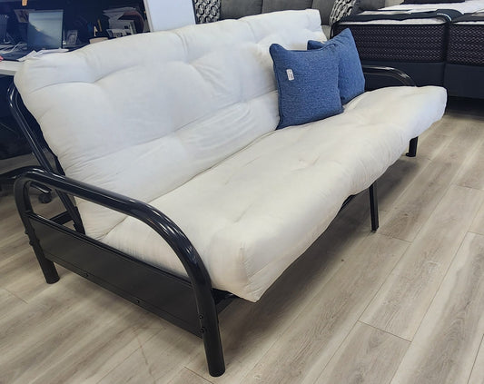FUTON FRAME, BLACK METAL, FUTON SLEEP DREAM MATTRESS DOUBLE (White Color)