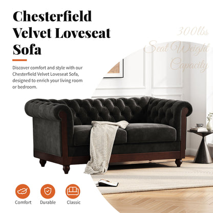Chesterfield Velvet Loveseat Sofa, 2 Person Rolled Arm Upholstered Couch
