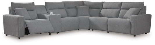 Modmax II - 6-Piece Power Reclining Sectional With 2 Armless Chairs And Console - Salt And Pepper - Next-Gen Nuvella