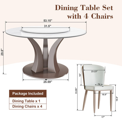 Table With Rotating Tray Scratch & Heat For Kitchen & Restaurant, 4 Chairs - White