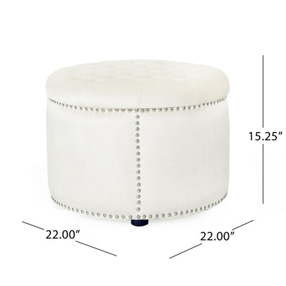 Elegant Round Ottoman Footstool With Studded Rim