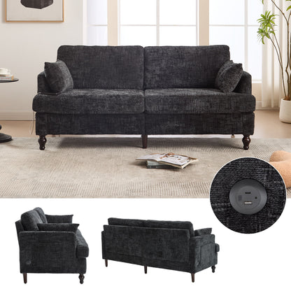 Chenille 2 Seater Sofa With LED Light, USB Charging Port, And Storage Bag