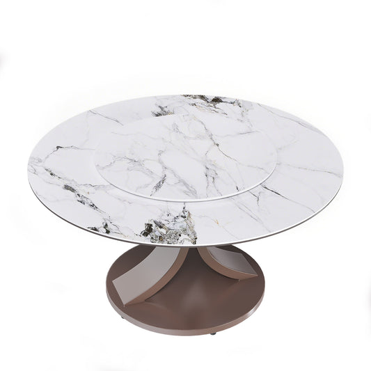 Round Dining Table With 360° Rotating Lazy Susan Scratch & Heat For Dining Room & Kitchen, Table Only - White