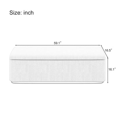 Chic Corduroy Upholstered Storage Ottoman With Vertical Stripe Design - Light Gray