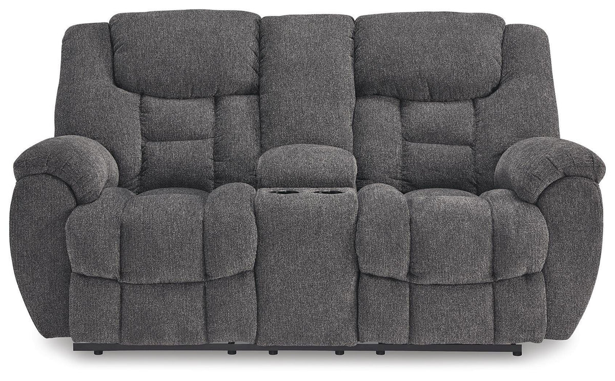 Foreside - Dbl Reclining Loveseat With Console - Charcoal - Next-Gen Nuvella