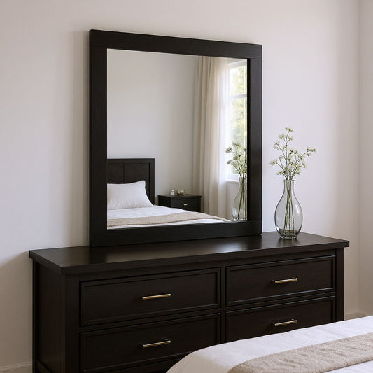 35" Square Mounted Framed Dresser Mirror - Black