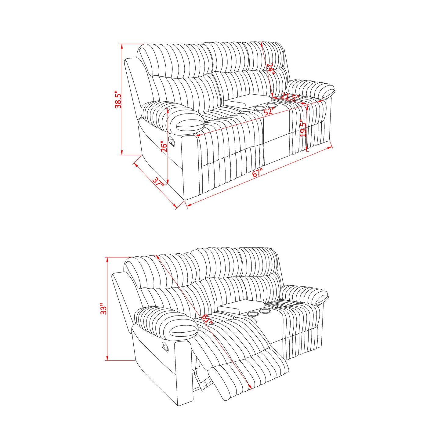 Bruni - Console Reclining Loveseat With Manual Recline