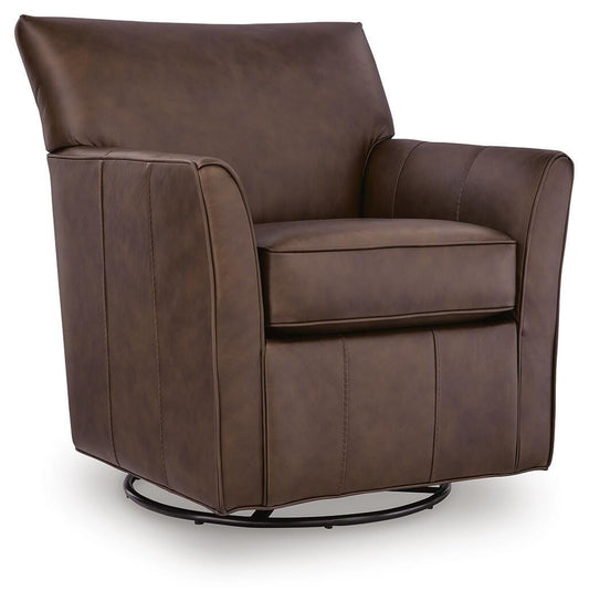 Braydunn - Swivel Glider Accent Chair - Espresso Brown - Leather Match