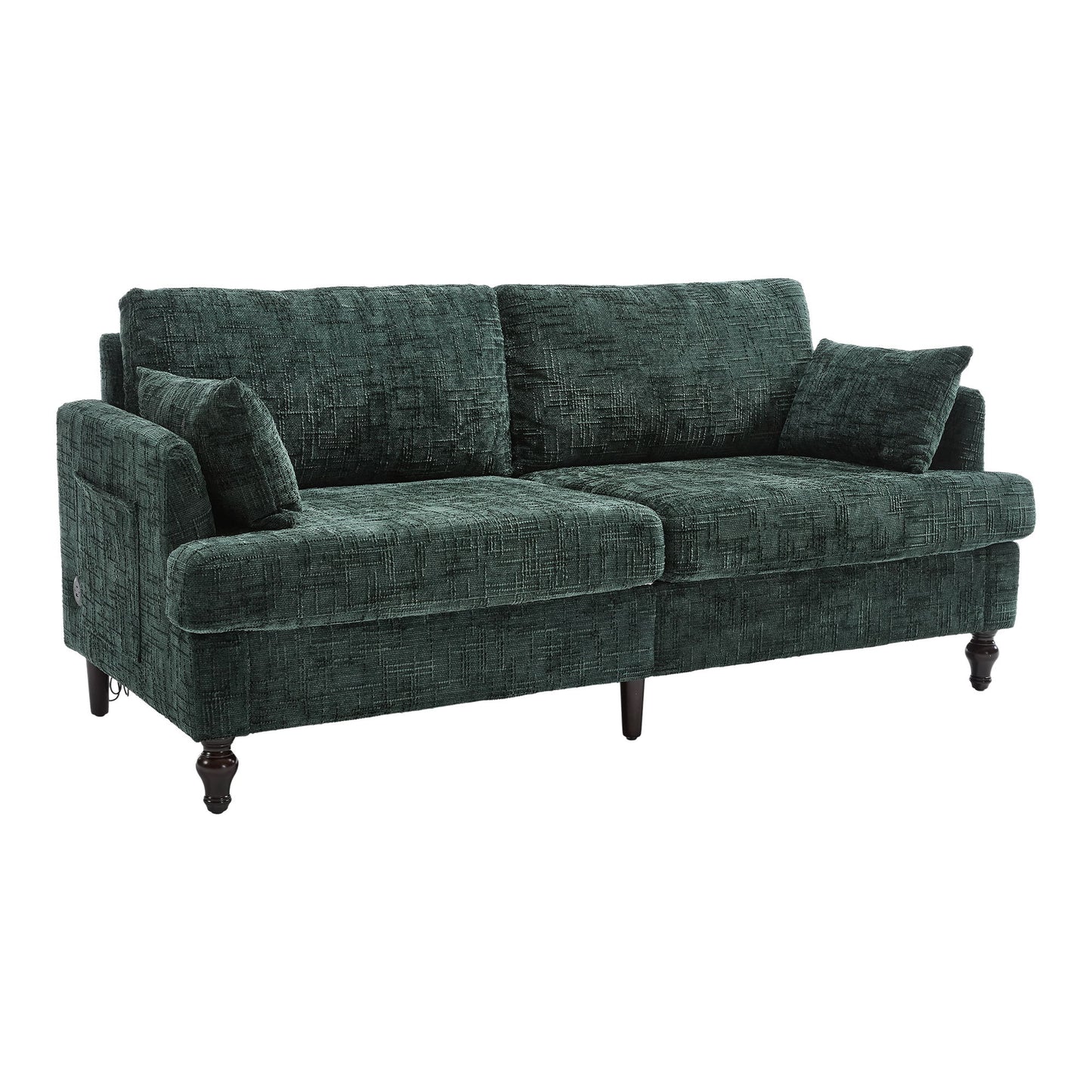 Chenille 2 Seater Sofa With LED Light, USB Charging Port, And Storage Bag