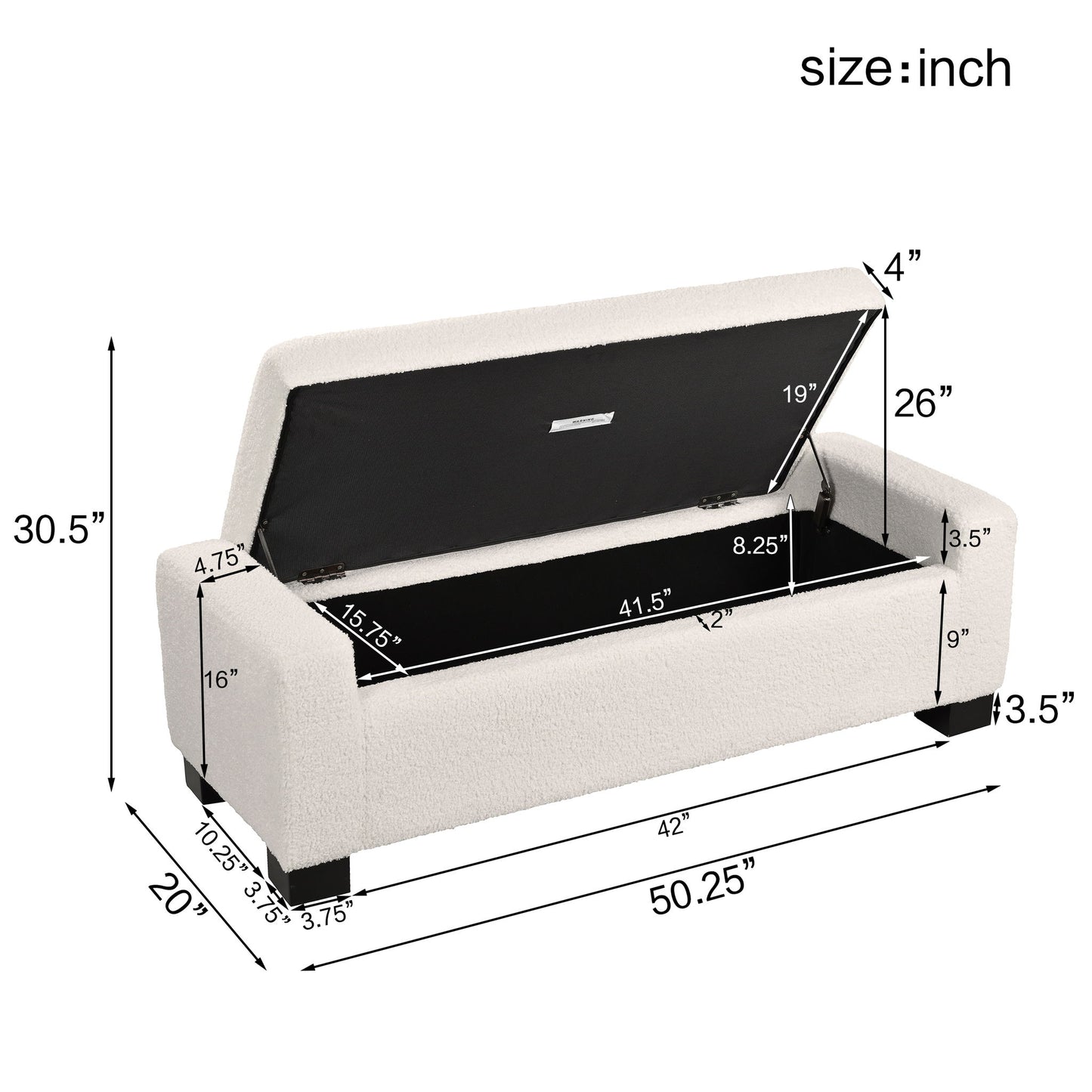 Textured Boucle Ottoman Bench With Hinged Lid For Seating And Storage - Beige