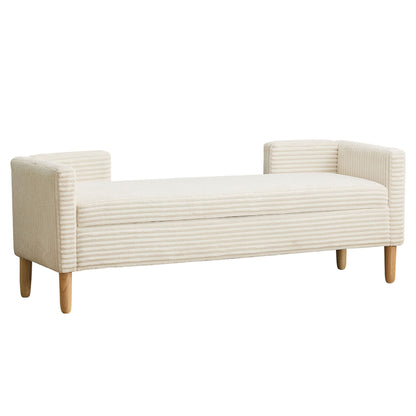 Wide Corduroy Storage Soft Bench With Armrests, Backrest And Two Bolster Pillows