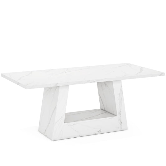 Dining Table For 4 To 6 People, With Trapezoid Base For Dining Room - White
