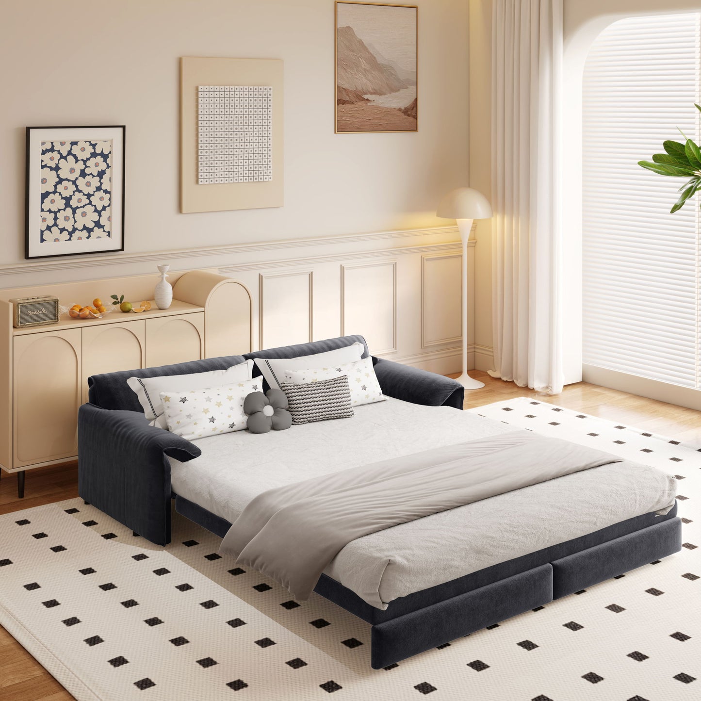 Queen Pull Out Sofa Bed, 3 In 1 Convertible Sleeper Sofa With Side Storage