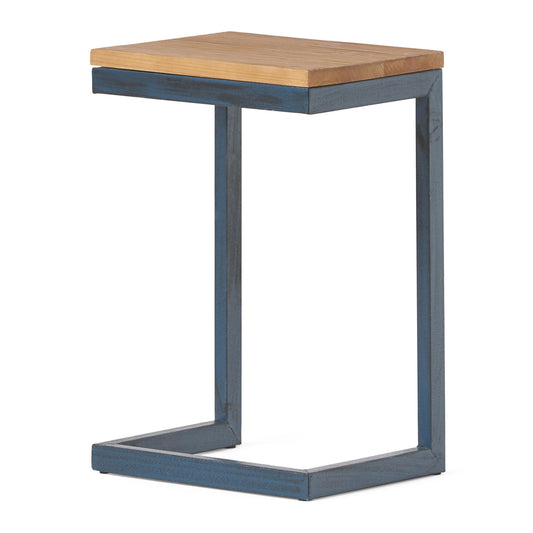 Small C Shaped End Table With Iron Base And Fir Wood Top - Black