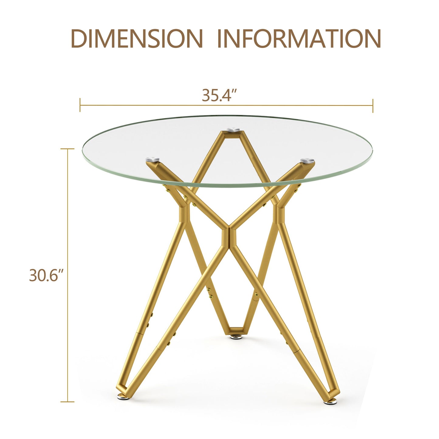 Modern Round Tempered Glass Dining Table With Sturdy Metal Legs For 1 - 4 People - Gold