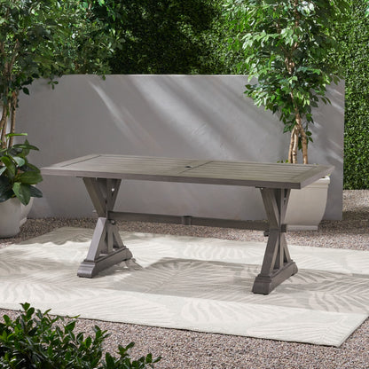 Modern Outdoor Dining Table With X Shaped Legs, Umbrella Hole