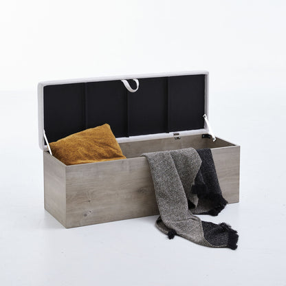 Shelton - Upholstered Flip Top Storage Bench - Ivory / Light Gray / Camel Oak