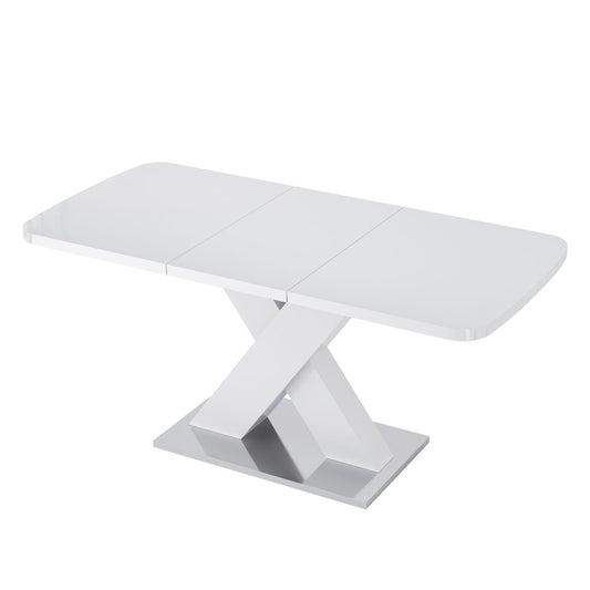 Rectangle Dining Table, Stretchable, X Shape Legs - White
