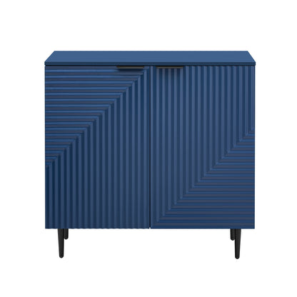 Side Cabinet With Adjustable Shelves And Geometric Door Panels - Navy Blue