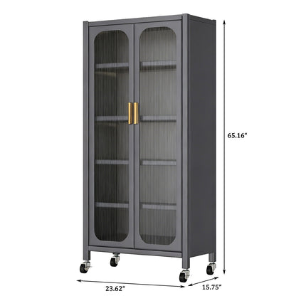 6 Tier Storage Cabinet With Transparent Door, Adjustable Shelves & Wheels