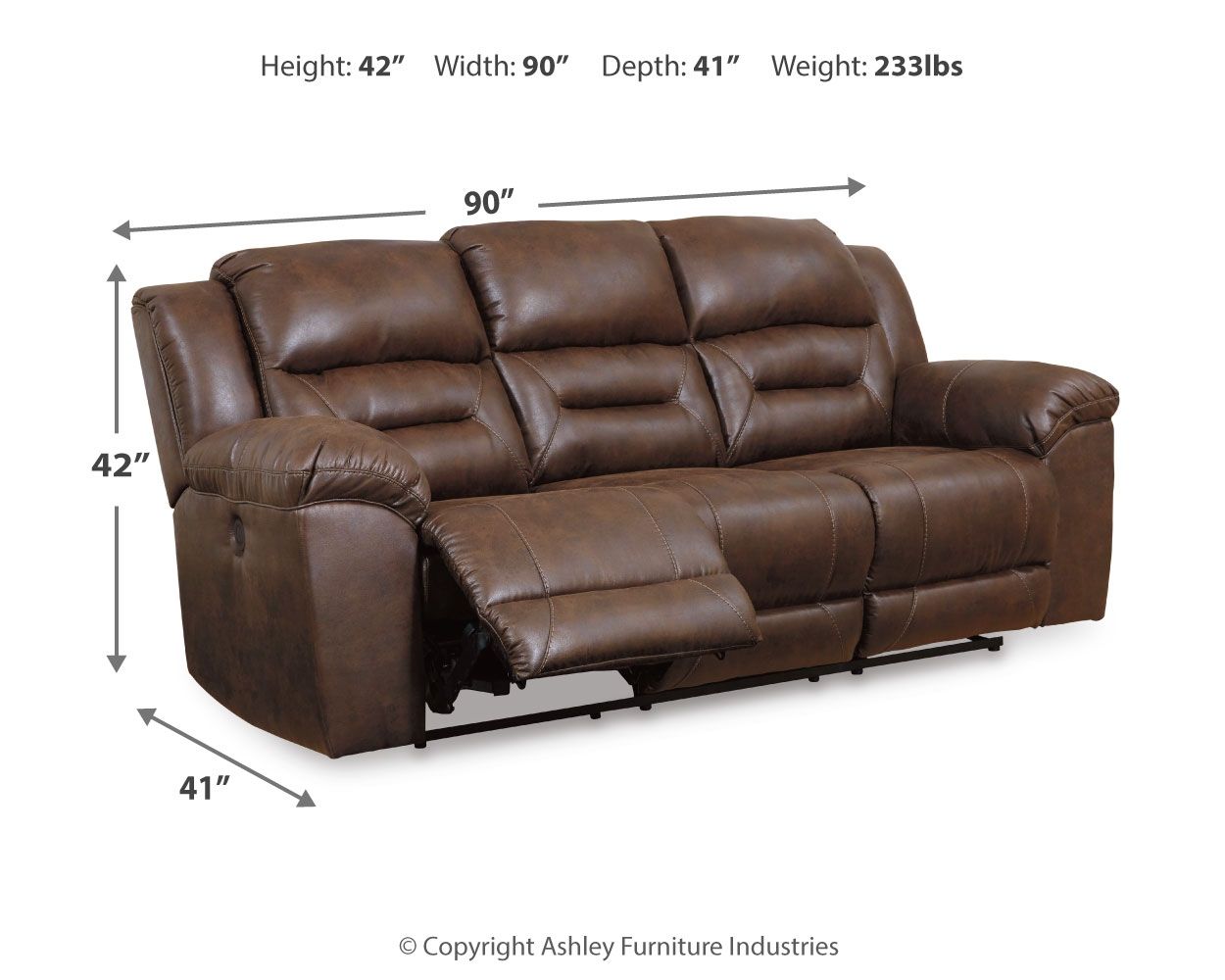 Stoneland - Power Reclining Sofa - Faux Leather - Chocolate
