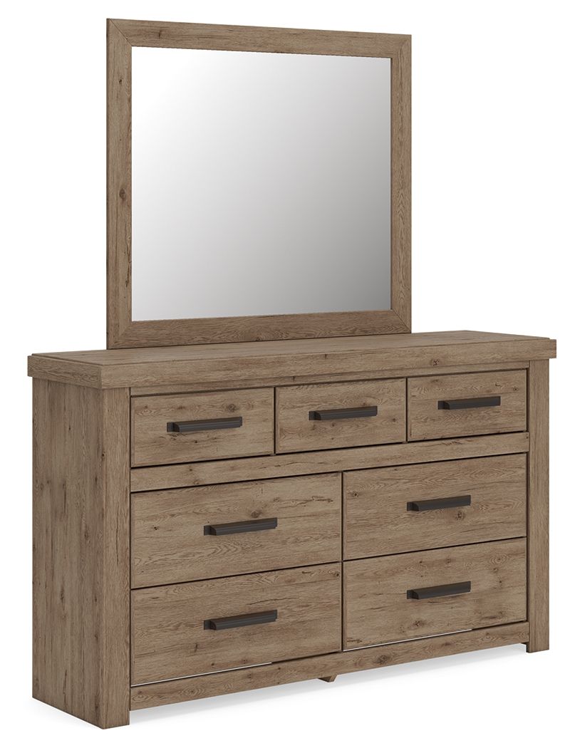Oliandon - 3 Pc. - Queen Panel Bed, Dresser And Mirror - Light Brown