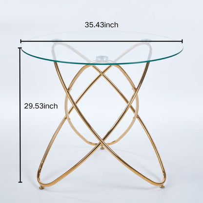Metal Leg Dining Table With Tempered Glass Top