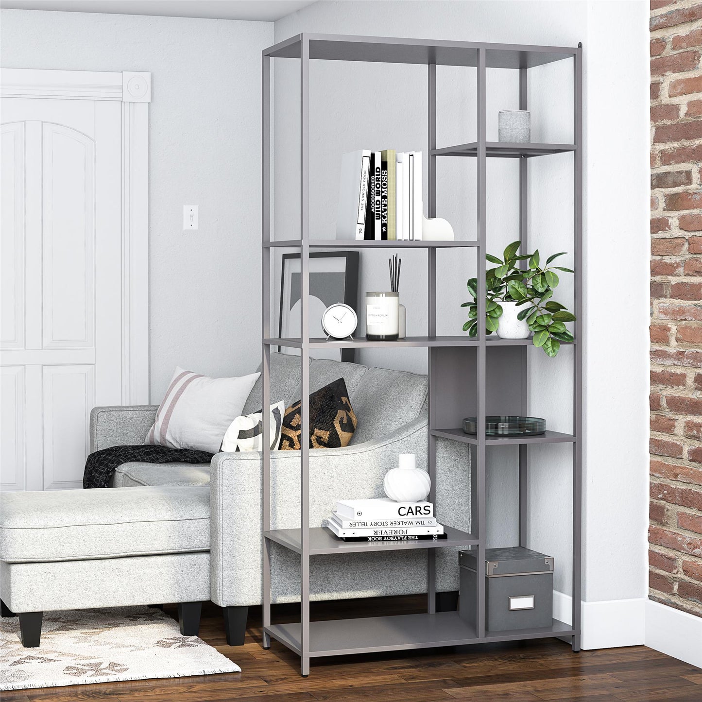 Mission District - Bookcase Room Divider With 6 Shelves - Gray