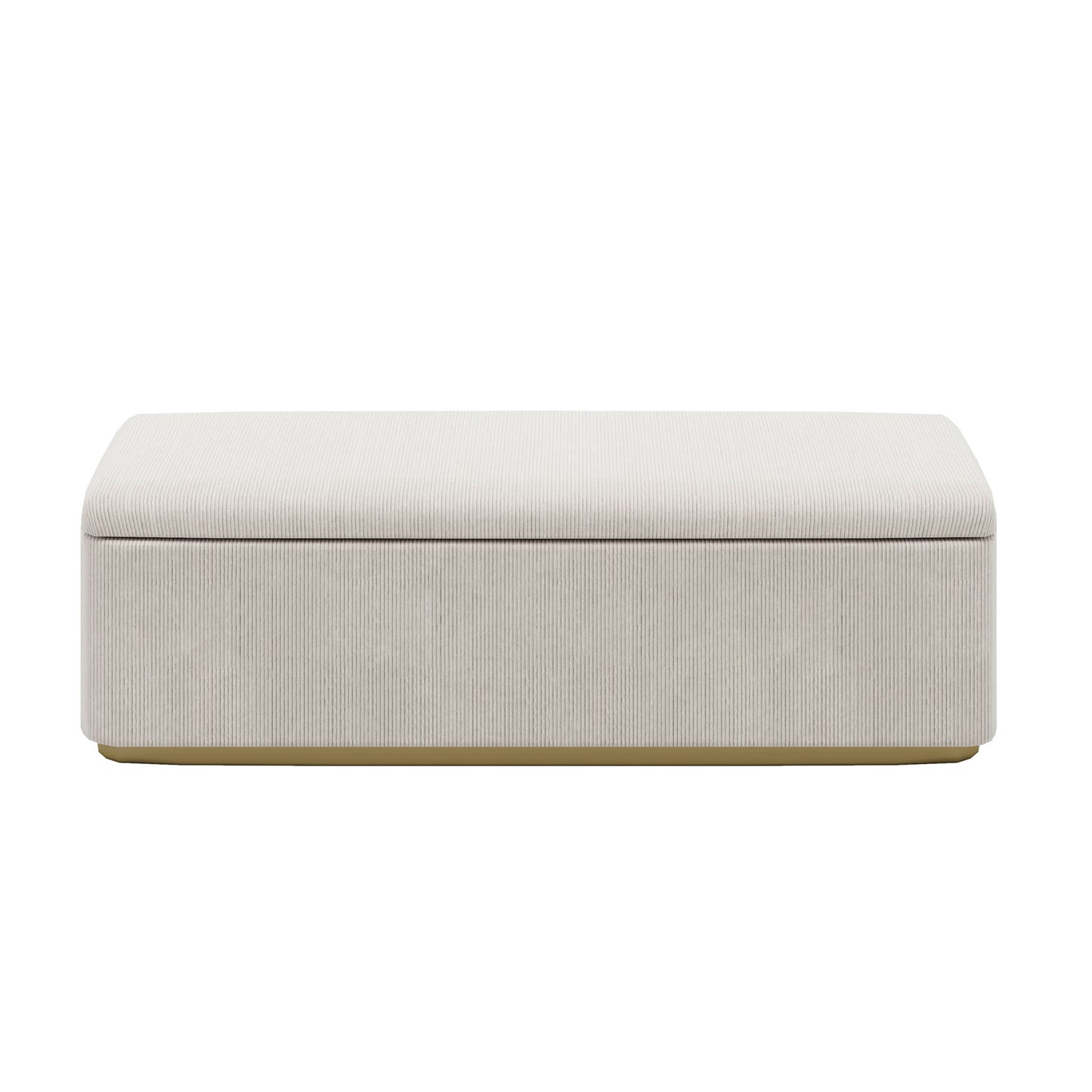 Chic Corduroy Upholstered Storage Ottoman With Vertical Stripe Design - Light Gray