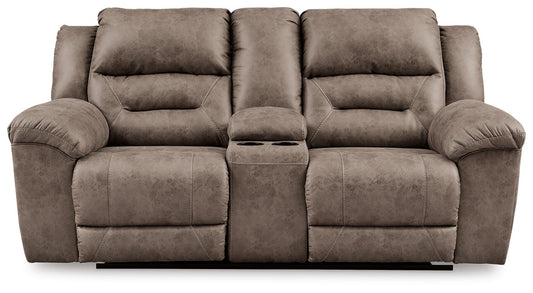 Stoneland - Double Reclining Power Loveseat With Console - Fossil - Faux Leather