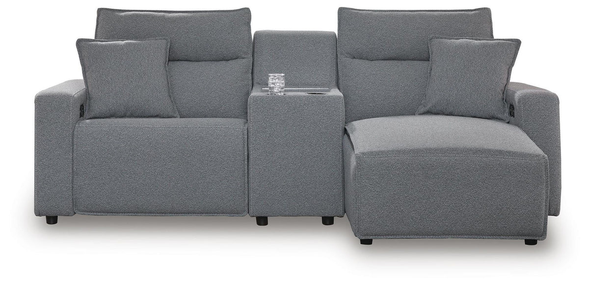 Modmax II - 3-Piece Power Reclining Sectional With RAF Press Back Power Chaise And Console - Salt And Pepper - Next-Gen Nuvella