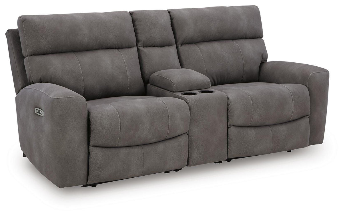 Next-Gen Durapella - 3-Piece Power Reclining Sectional Loveseat With Console - Slate - Faux Leather