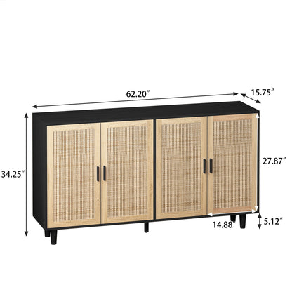 Elegant And Functional 4 Door Rattan Decorative Storage Cabinet