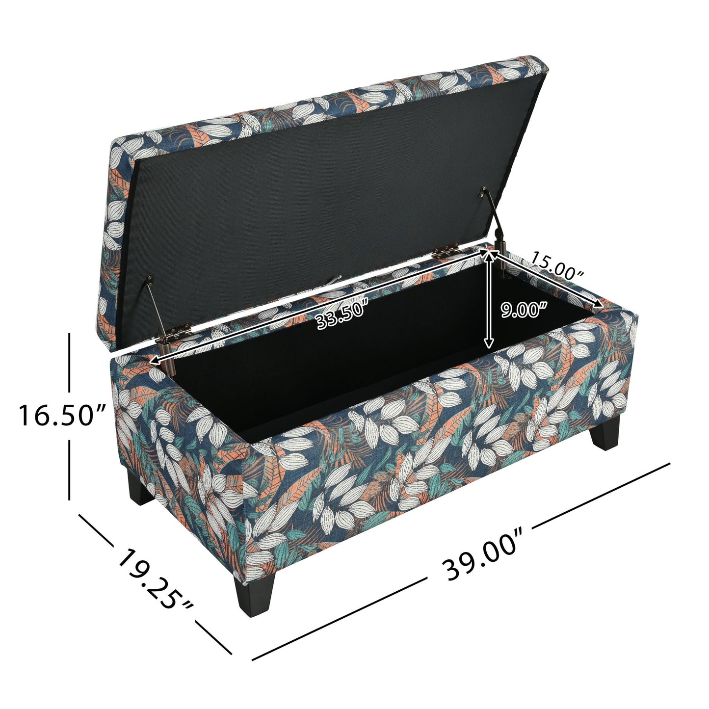 Charming Floral Storage Ottoman With Upholstered Fabric