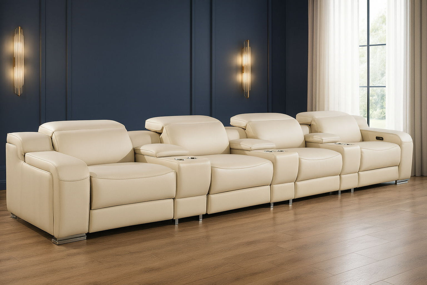 169" Italian Leather Reclining USB Sofa - Beige
