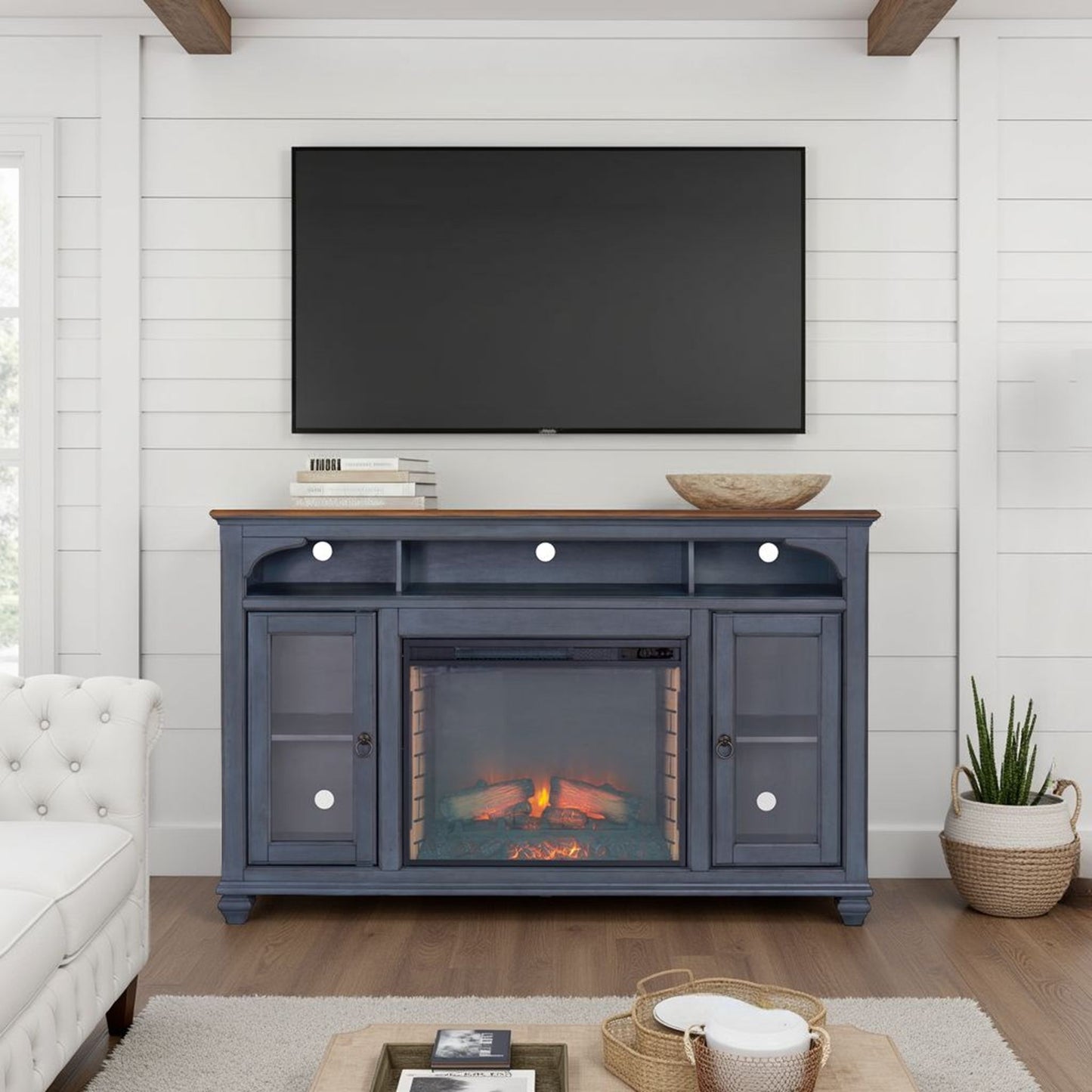 Fireplace TV Stand For TVs Up To 80" - Blue