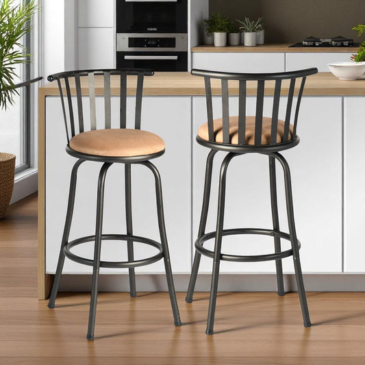 Faux Leather And Iron Low Back Adjustable Height Swivel Bar Chairs (Set of 2) - Black / Brown