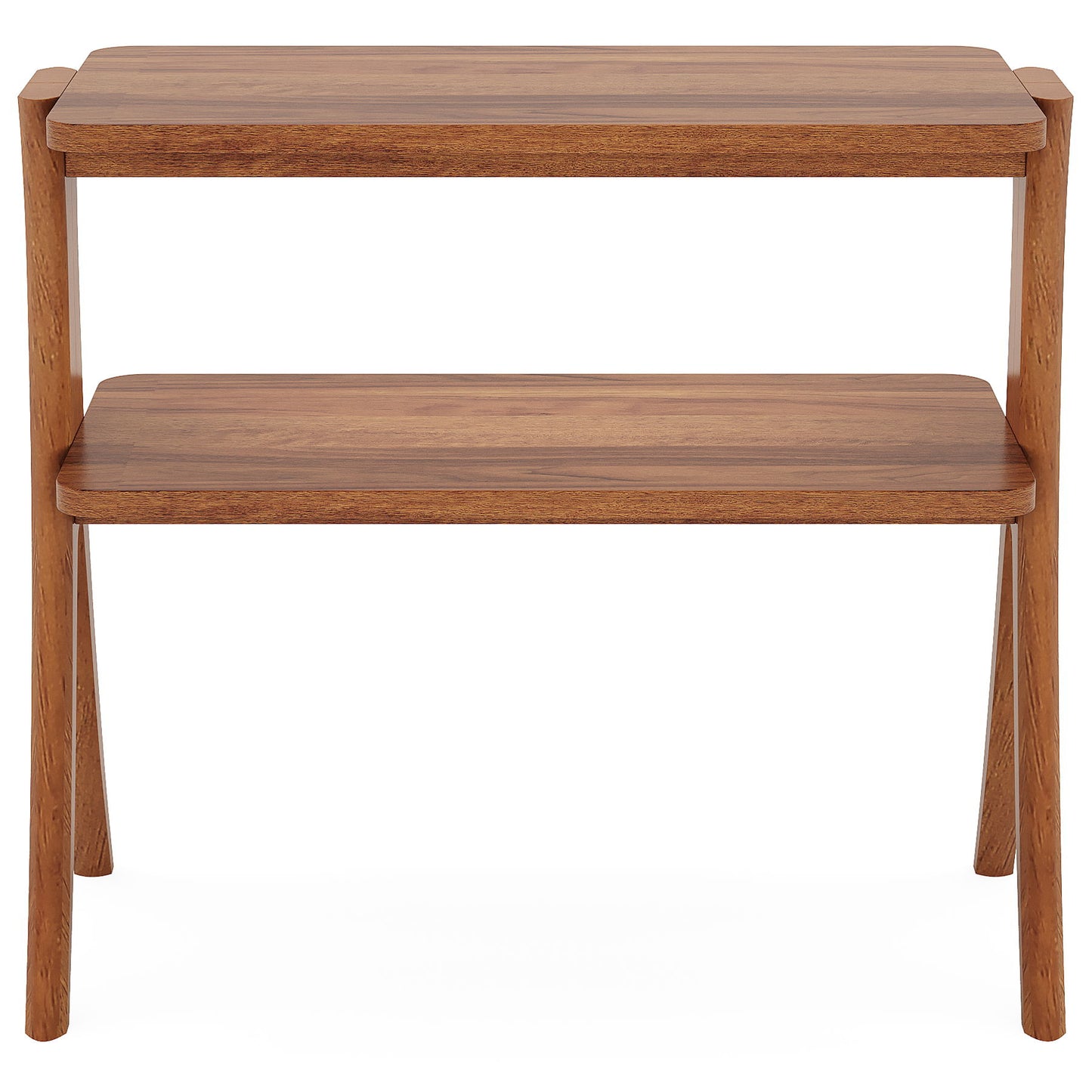 Narrow 2 Tier Side Slim Accent Table For Living Bedroom Or Entryway, Space Saving Furniture With Storage Shelf - Walnut