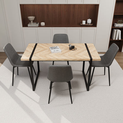 Modern Dining Table & Suede Chair Set WIth Rectangular Metal Base