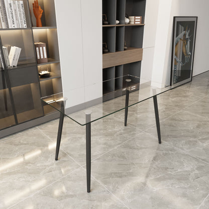 Modern Minimalist Rectangular Glass Dining Table With Tempered Glass Top Metal Legs, For 4 - 6 - Transparent