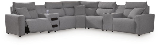 Modmax II - 7-Piece Power Reclining Sectional With Console And Audio Console - Salt And Pepper - Next-Gen Nuvella