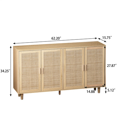 Elegant And Functional Rattan Decorative Storage Cabinet With 4 Doors