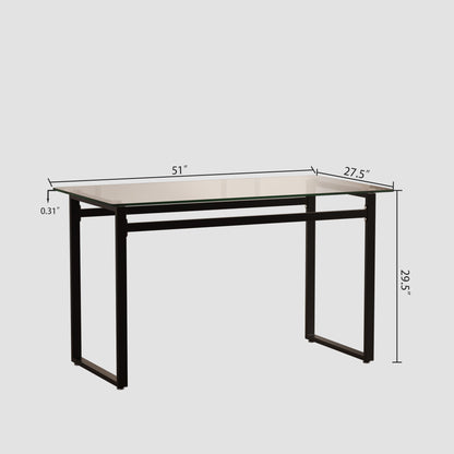 Modern Minimalist Rectangular Dining Table With Tempered Glass Top