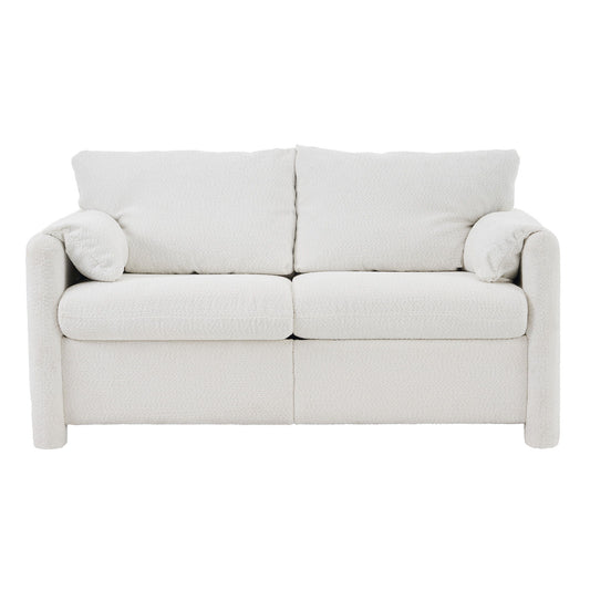 Modern Loveseat Sofa 2 Seater Plush Chenille Fabric Couch With High Density Foam Cushions - Ivory White