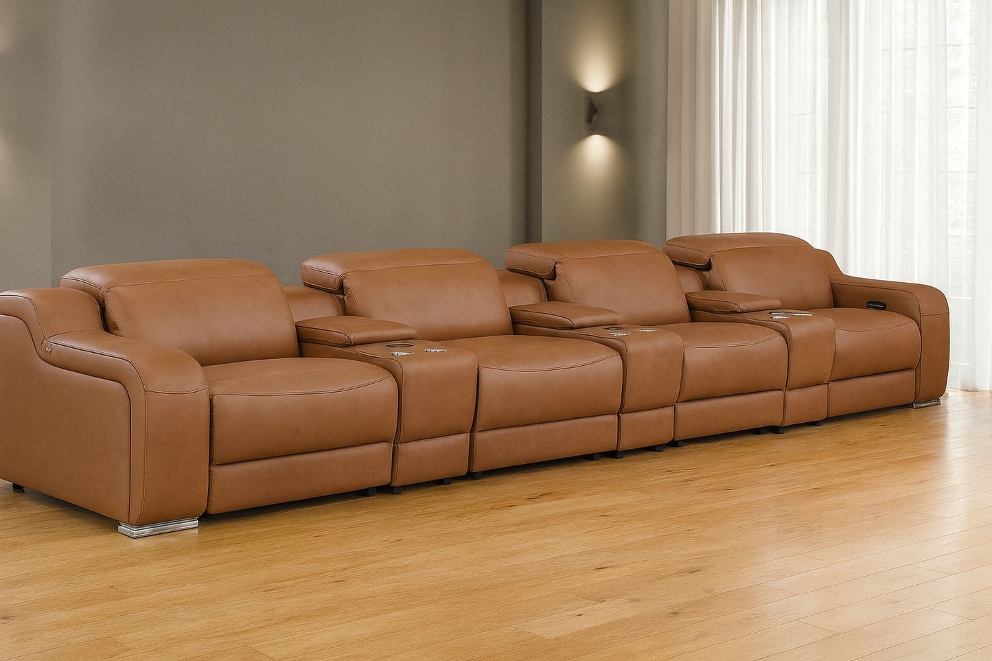 169" Italian Leather Reclining USB Sofa - Chestnut